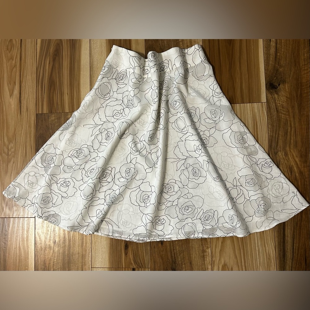 DJ White with Black Roses/Floral Midi Dress Full Skirt Size 14